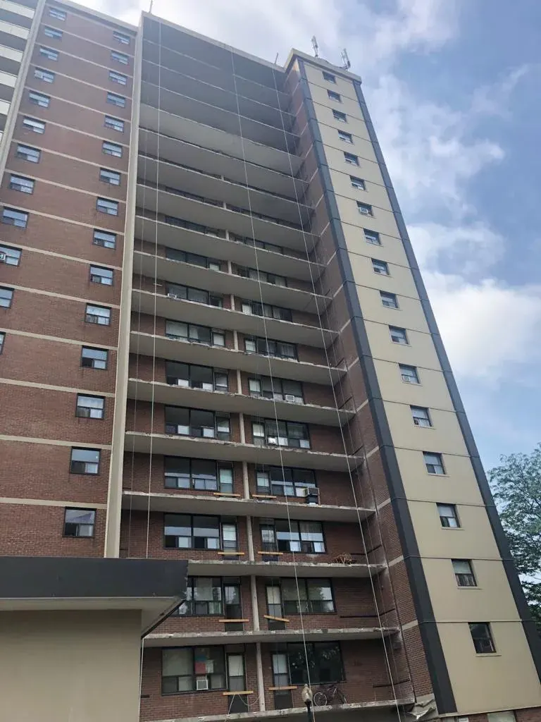 Restored balconies on a Toronto apartment tower