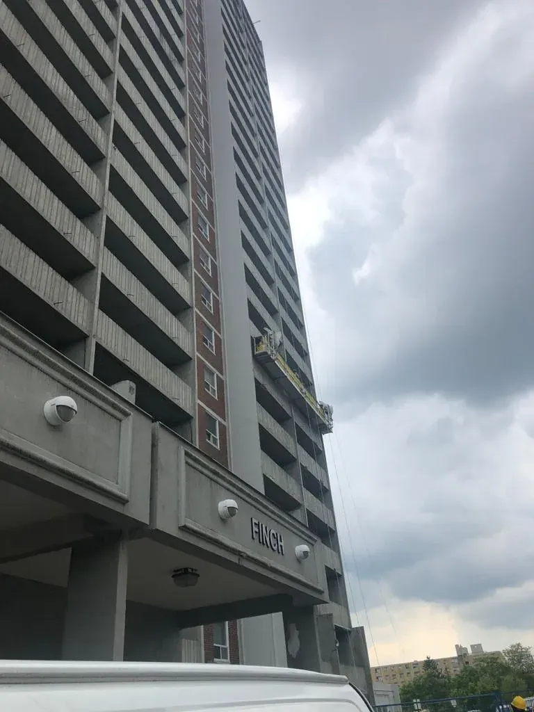 High-rise apartment building after exterior restoration