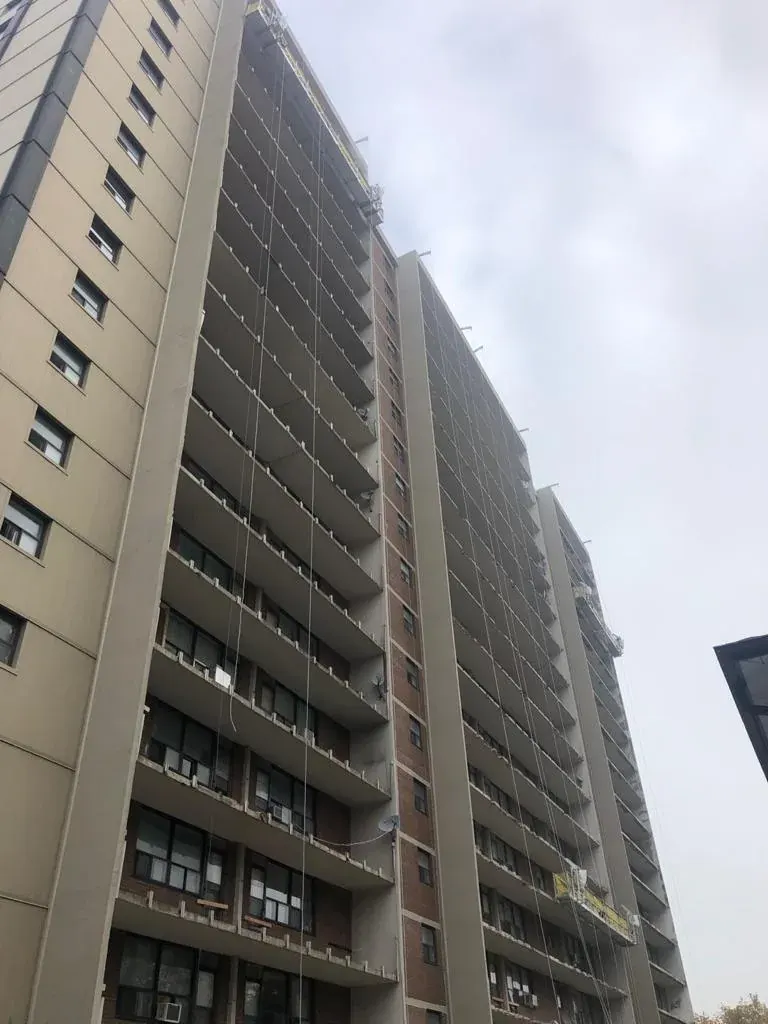 Restored concrete apartment tower